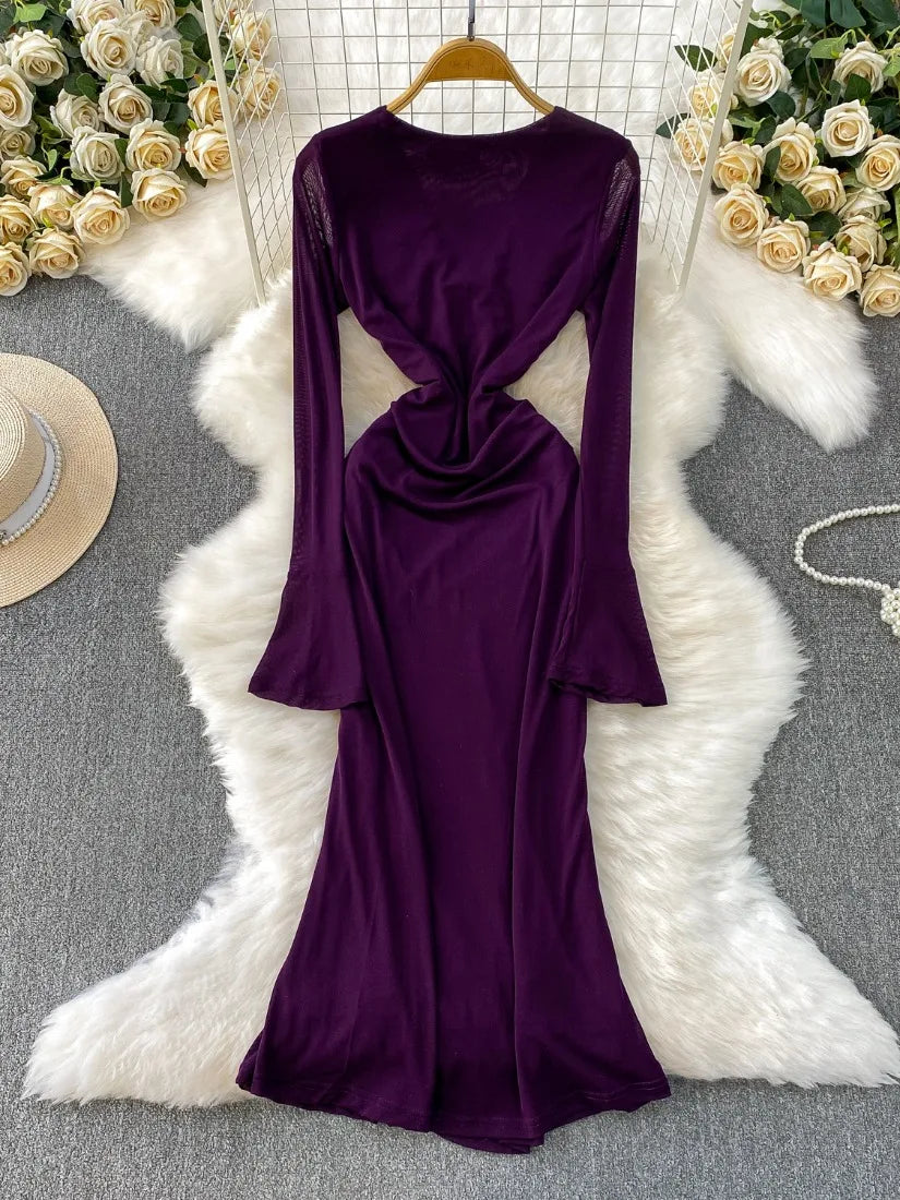 fitted lace wedding dress Cut Out Halter Satin Dress, Purple / Xs main image 1