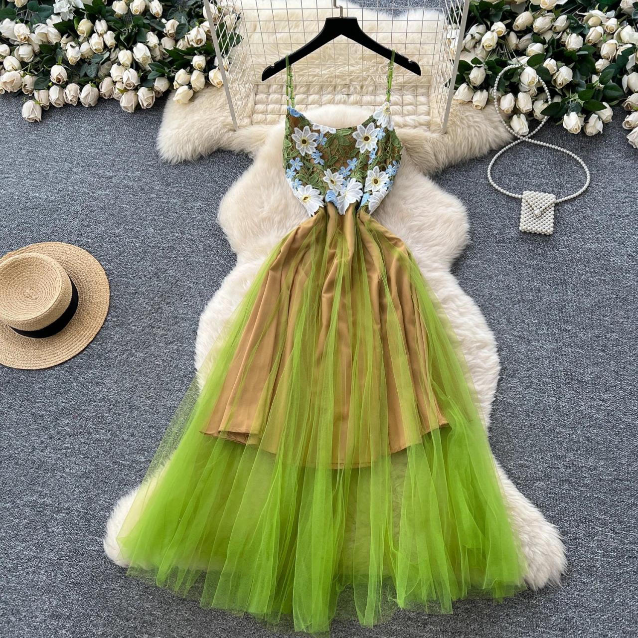 mesh overlay embroidered dress SHEIN Lace Up Front Ditsy Floral Embroidery Mesh Overlay Dress Without Top