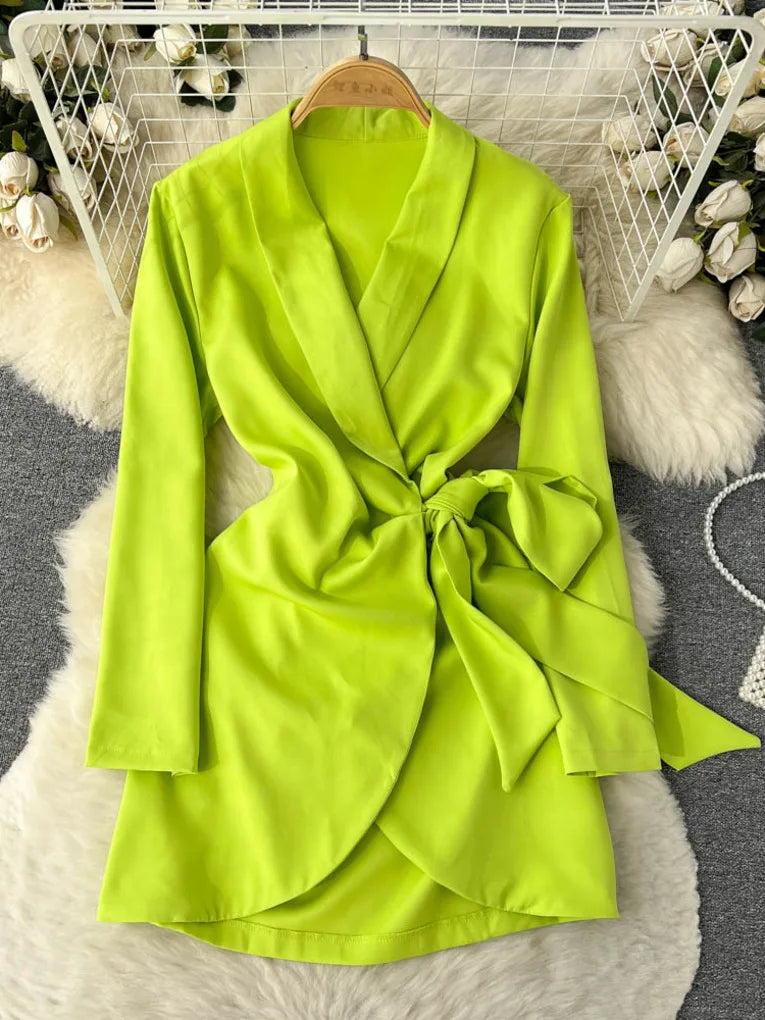 green satin blazer dress IT'S THE FIT FOR ME SATIN BLAZER DRESS GREEN