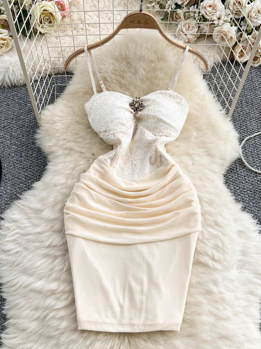Ivory Lace Ruched Strapless Floral Mini Dress on Luulla