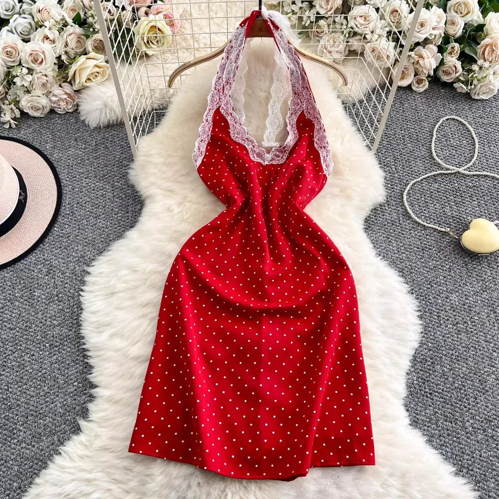 red polka dot lace dress Sweetheart Cottage Polka Dot Dress