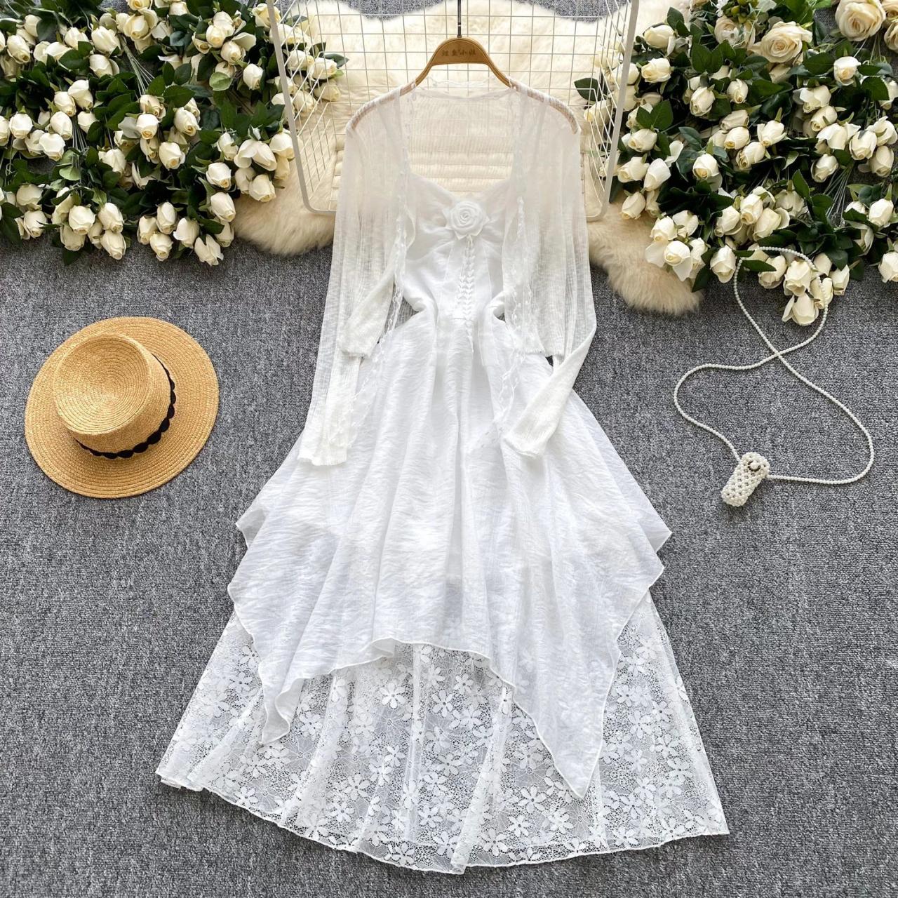 long sleeve asymmetric hem dress Ever-Pretty Pleated V-Neck 3/4 Sleeves Asymmetrical Hem Long Sleeve Dress