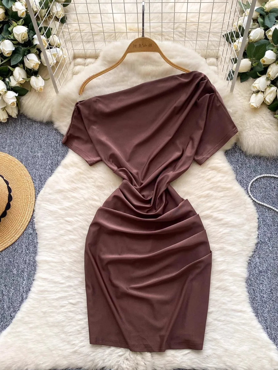 brown off the shoulder bodycon dress Brown Off-shoulder Bodycon Dress With Ruched Design