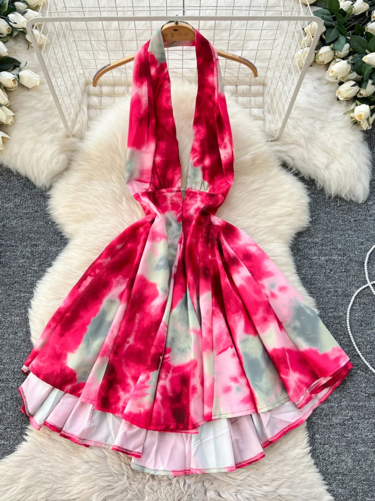 pink tie dye halter dress Pink Tie Dye Halter Mini Dress by Lovers And Friends