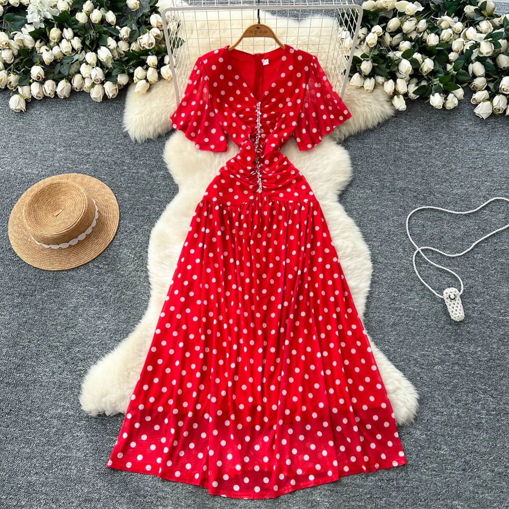 strapless open back dress Haptics Sweet Days Polka Dot Ruffle Sleeve Midi Dress – Ruby Idol Apparel main image 1