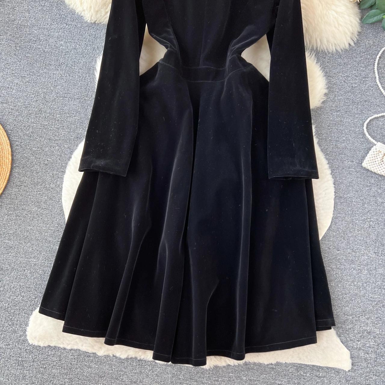 Black Velvet Dress With Gold Button Accents on Luulla