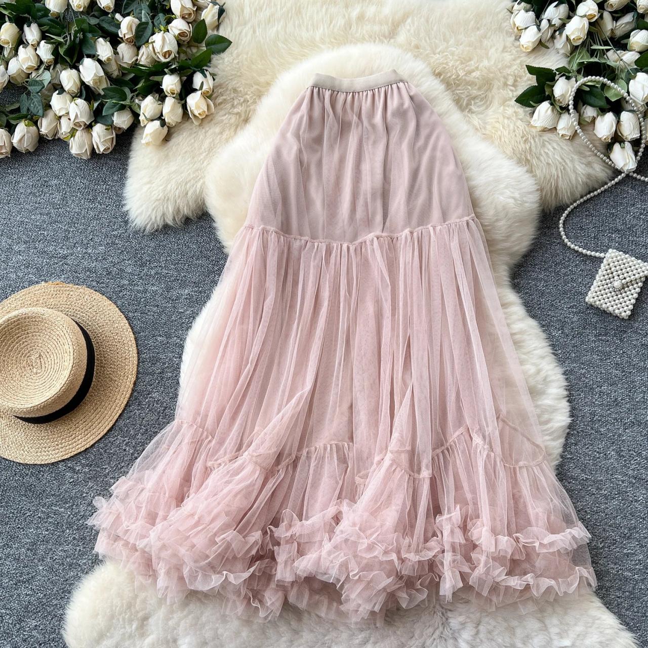 blush pink a line dress A-line Off-the-shoulder Blush Pink Long Prom Dress Ruffled Formal Dres –  SELINADRESS main image 1