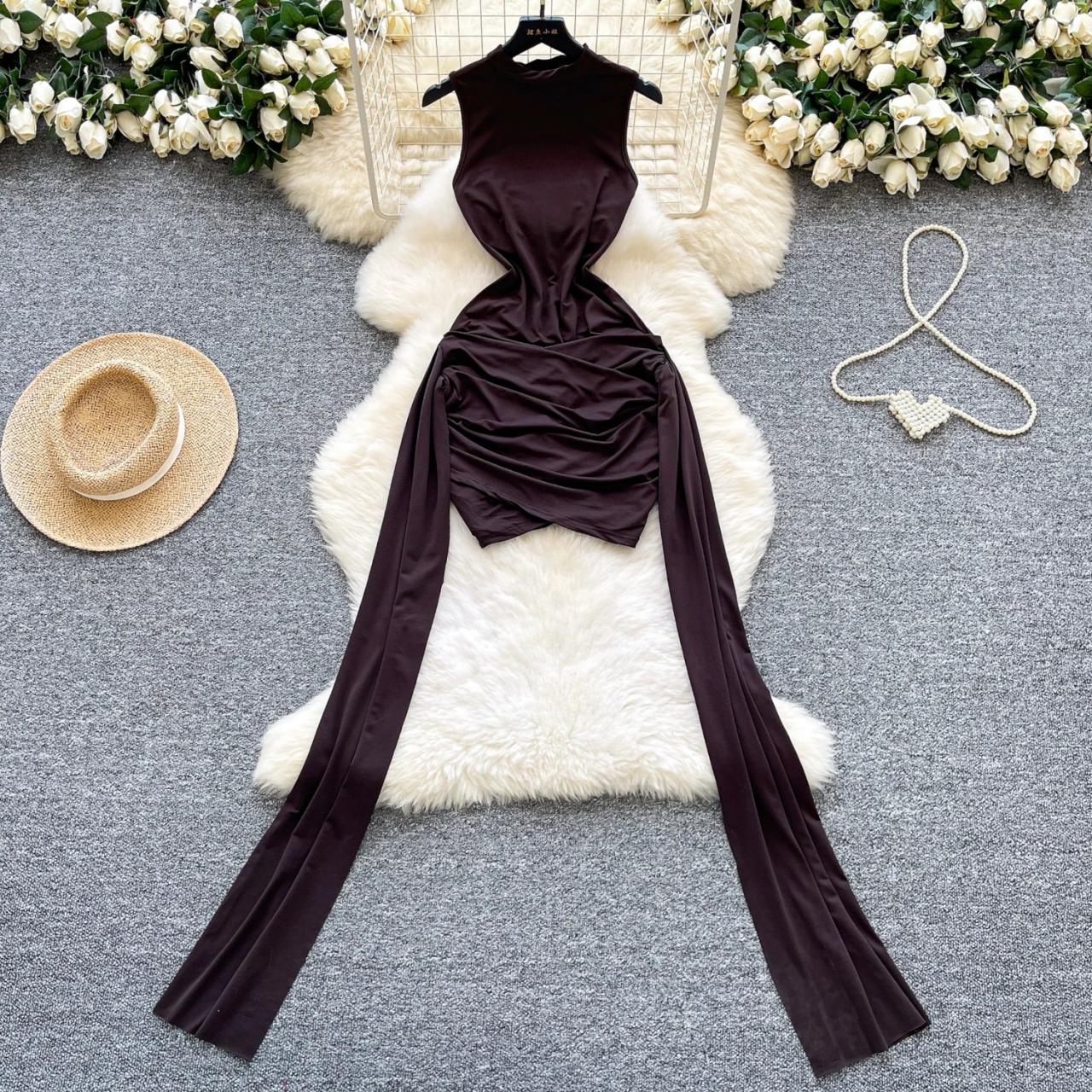 black knee length bodycon dress Black Mock Neck Bodycon Dress - Sleeveless Fitted main image 0